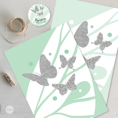 Kit imprimible mariposas glitter plata verde tukit en internet
