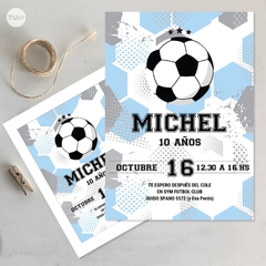 Invitacion imprimible futbol celeste blanco tukit - comprar online