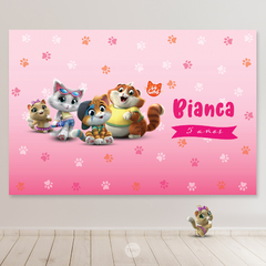 banner imprimible 44 gatos, banner party bundle, supplies, gatitos, banner decorativo, texto editable con adobe reader