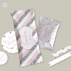 Kit imprimible glitter rosa plata candy bar tukit - comprar online