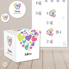 Caja cubo imprimible corazon colores tukit - comprar online
