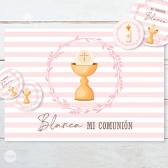 Kit imprimible bautismo comunion rosa caliz tukit - comprar online