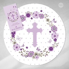 Kit imprimible bautismo comunión flores lilas mariposas tukit en internet