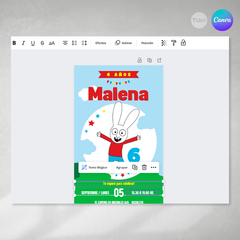 Invitacion simon el conejo texto editable canva tukit en internet