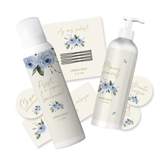 Kit imprimible baño sos flores azules fondo beige tukit - comprar online