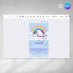 Invitacion kitty unicornio texto editable canva tukit en internet