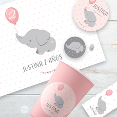 Kit imprimible elefante bebe gris rosa candy bar tukit en internet