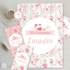 Kit imprimible madera flores rosas candy bar - TuKit