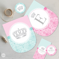 textura rosa verde, coronita plata, crown party bundle, kit imprimible corona plata, corona plata, bolsa golosinera corona plata, banderin corona plata, cartel corona plata, envoltorio para golosinas, tarjetas coronita plata, invitaciones corona plata, ci