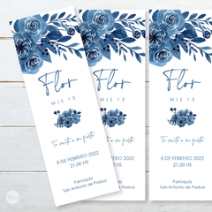 Kit imprimible bautismo comunión eventos flores azules acuarela tukit - TuKit