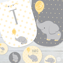 Kit imprimible elefante bebe gris amarillo candy bar tukit en internet