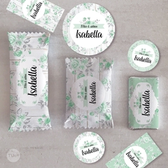 Kit imprimible madera flores verdes candy bar - TuKit