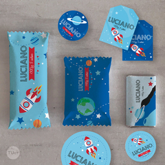 Kit imprimible espacio planetas cohetes candy bar tukit - comprar online