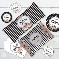 Kit imprimible wedding blanco negro flores rosas candy bar en internet