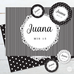 Kit imprimible wedding rayas lunares blanco negro 15 años - comprar online