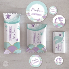 Kit imprimible sirenas lila verde escamas mermaid scales candy bar tukit en internet