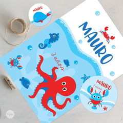 Kit imprimible animales del mar colores azul rojo celeste tukit en internet