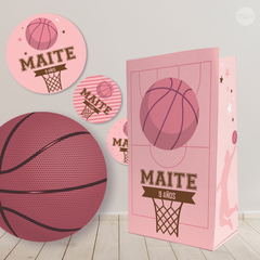 Kit imprimible basket basquet basketball rosa candy bar tukit
