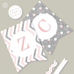 Kit imprimible glitter rosa plata candy bar tukit en internet