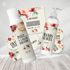 Kit imprimible baño sos flores acuarela fondo beige tukit