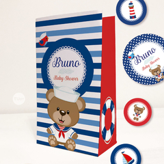 Kit imprimible osito marinero oso bear candy bar cumpleaños tukit - TuKit