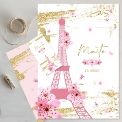 Kit imprimible paris flores rosas dorado candy bar tukit - TuKit