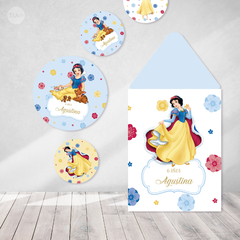 Kit imprimible cumpleaños princesa blanca nieves rojo amarillo azul tukit - TuKit