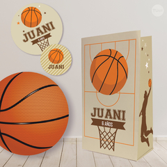Kit imprimible basket basquet basketball beige naranja candy bar tukit - tienda online