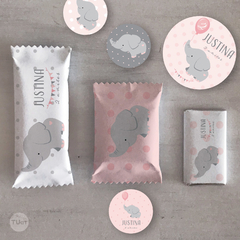Kit imprimible elefante bebe gris rosa candy bar tukit - TuKit