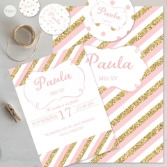 Imagen de Kit imprimible glitter dorado rosa candy bar tukit