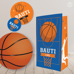 Kit imprimible basket basquet basketball azul naranja tukit - TuKit