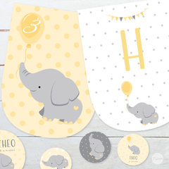 Kit imprimible elefante bebe gris amarillo candy bar tukit - TuKit
