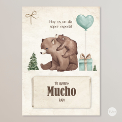 Tarjeton y envoltorio chocolatin imprimible oso dia del padre tukit - comprar online