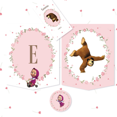 Kit imprimible masha y el oso flores rosas candy bar tukit - tienda online