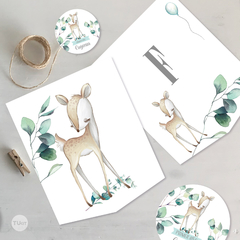 Kit imprimible ciervo deer acuarela eucalipto tukit - tienda online