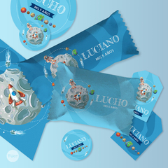 Kit imprimible planetas cohete candy bar tukit - tienda online