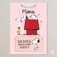 Tarjeton y envoltorio chocolatin imprimible snoopy rosa tukit