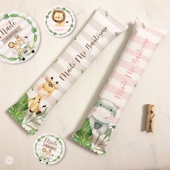 Kit imprimible animales de la selva rosa acuarela candy bar - tienda online