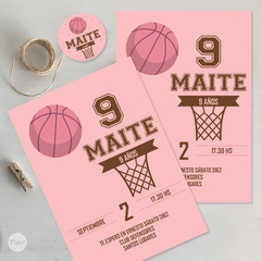 Kit imprimible basket basquet basketball rosa candy bar tukit - TuKit