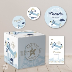 Kit imprimible viajes travel avion celeste beige blanco tukit - TuKit