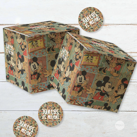 Caja cubo imprimible mickey mouse minnie vintage tukit