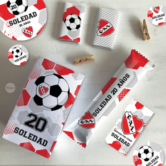 Kit imprimible futbol pelota independiente rojo candy bar tukit - tienda online