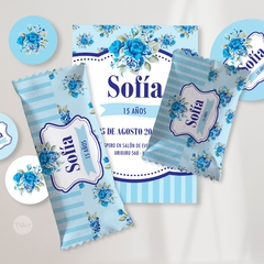 Kit imprimible flores azules azul candy bar tukit - TuKit