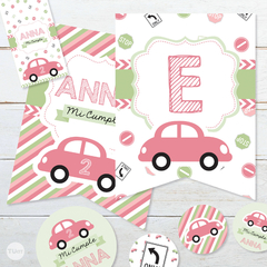 Kit imprimible autos cars rosa verde cumpleaños tukit - tienda online