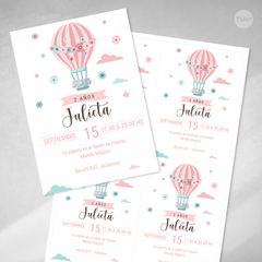 Kit imprimible globos aerostaticos flores rosas tiffany cumpleaños tukit - tienda online
