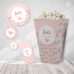 Kit imprimible pajarito rosa flores rosas tukit - tienda online