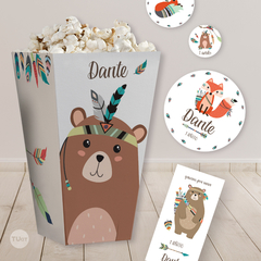 Kit imprimible animalitos del bosque tribal tipi candy bar tukit - tienda online