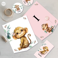 Kit imprimible monos monito flores acuarela tukit - tienda online
