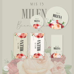 Kit imprimible flores rositas fondo beige tukit - tienda online