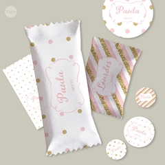 Kit imprimible glitter dorado rosa candy bar tukit